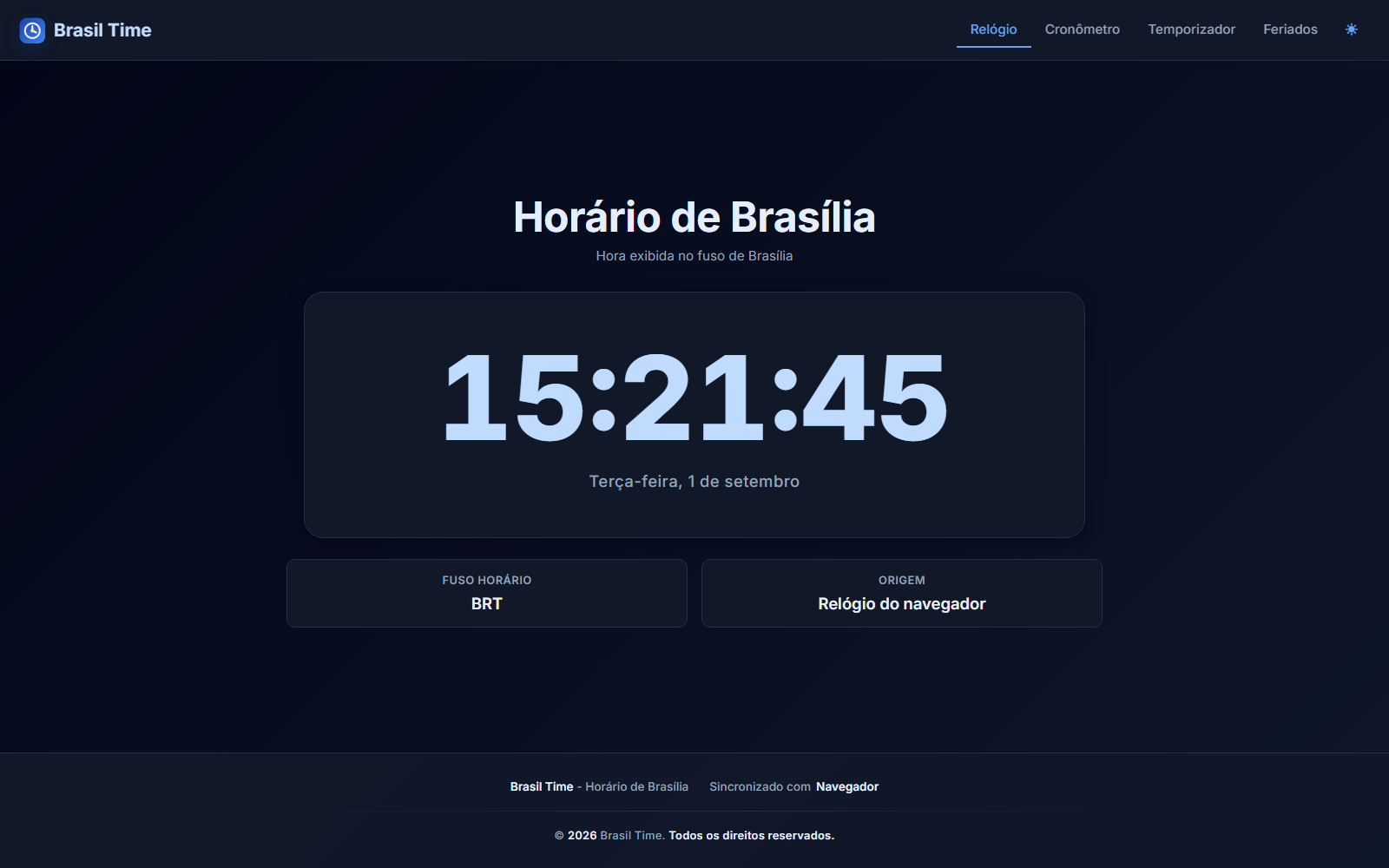 Interface do projeto Horário de Brasília
