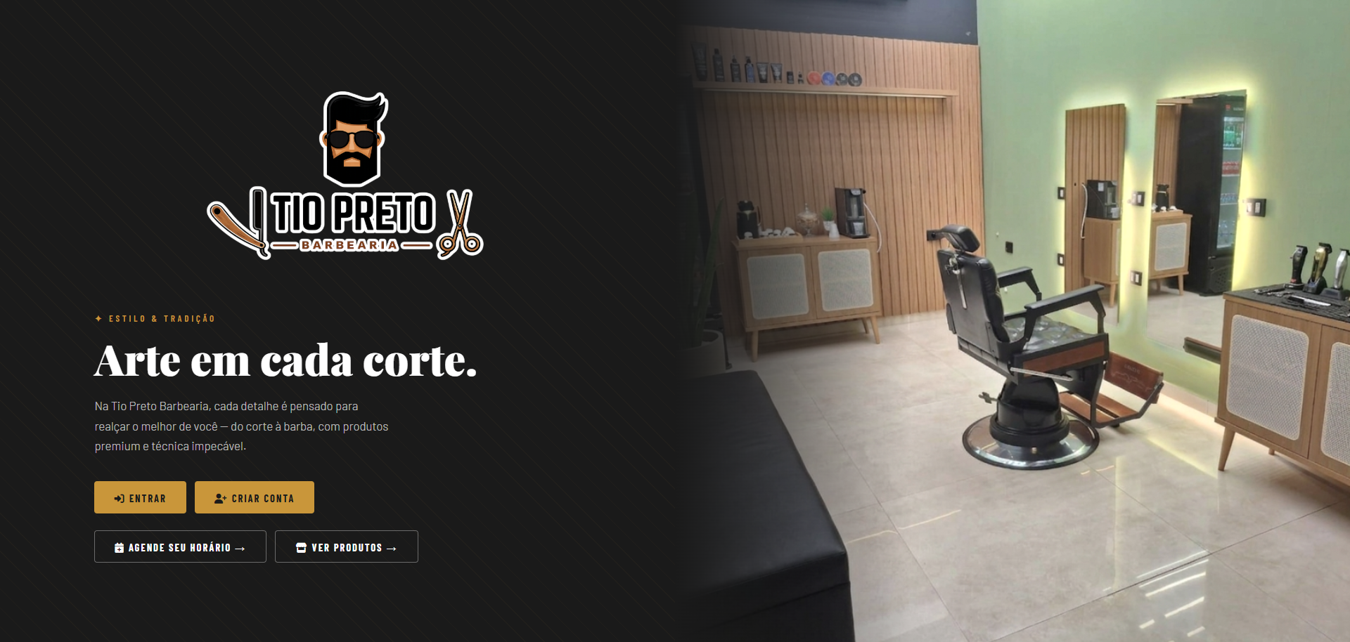 Interface do projeto Tio Preto Barbearia